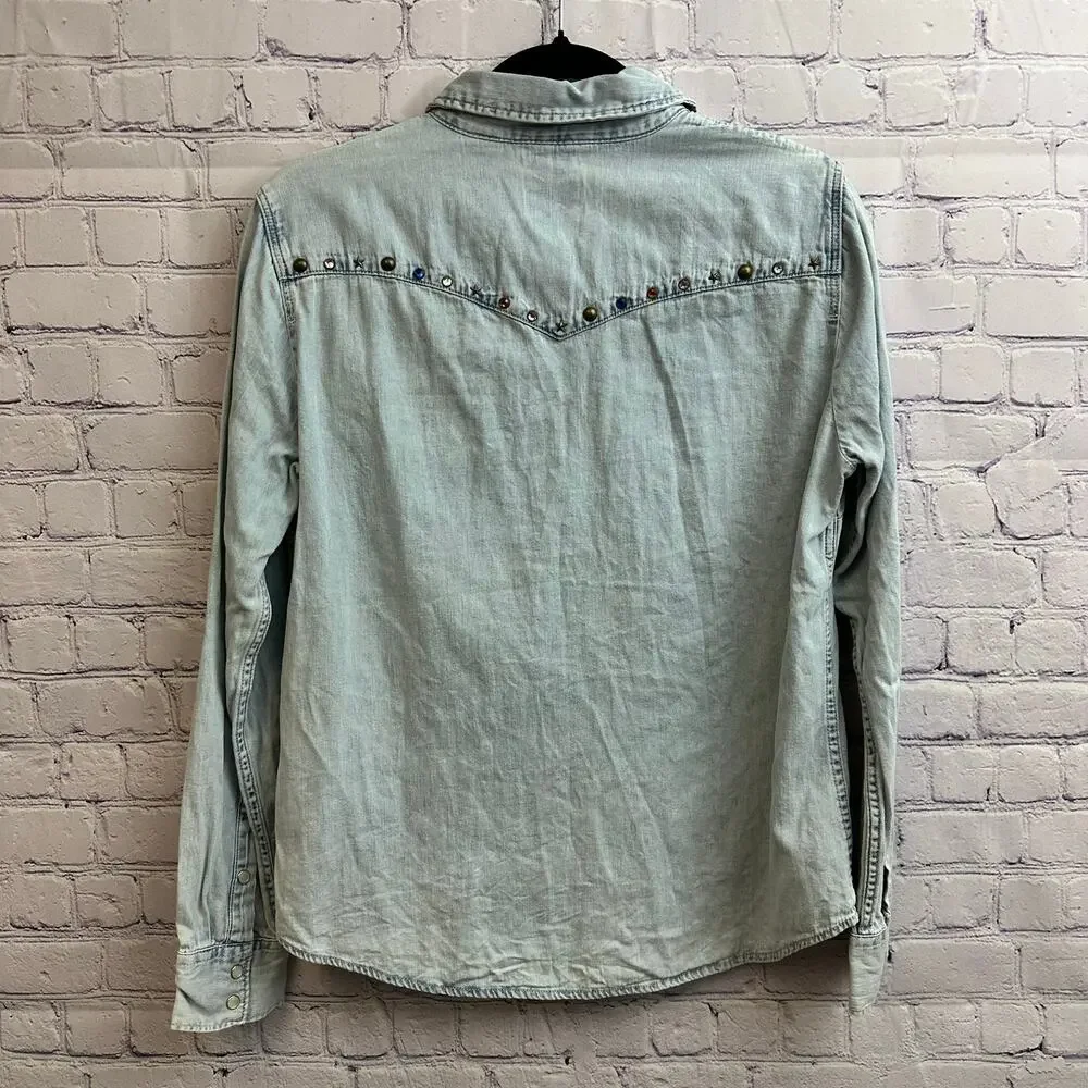 Levi Strauss & Co Light Wash Blue Pearl Snap Denim Western Shirt Women's Medium - Picture 4 of 8